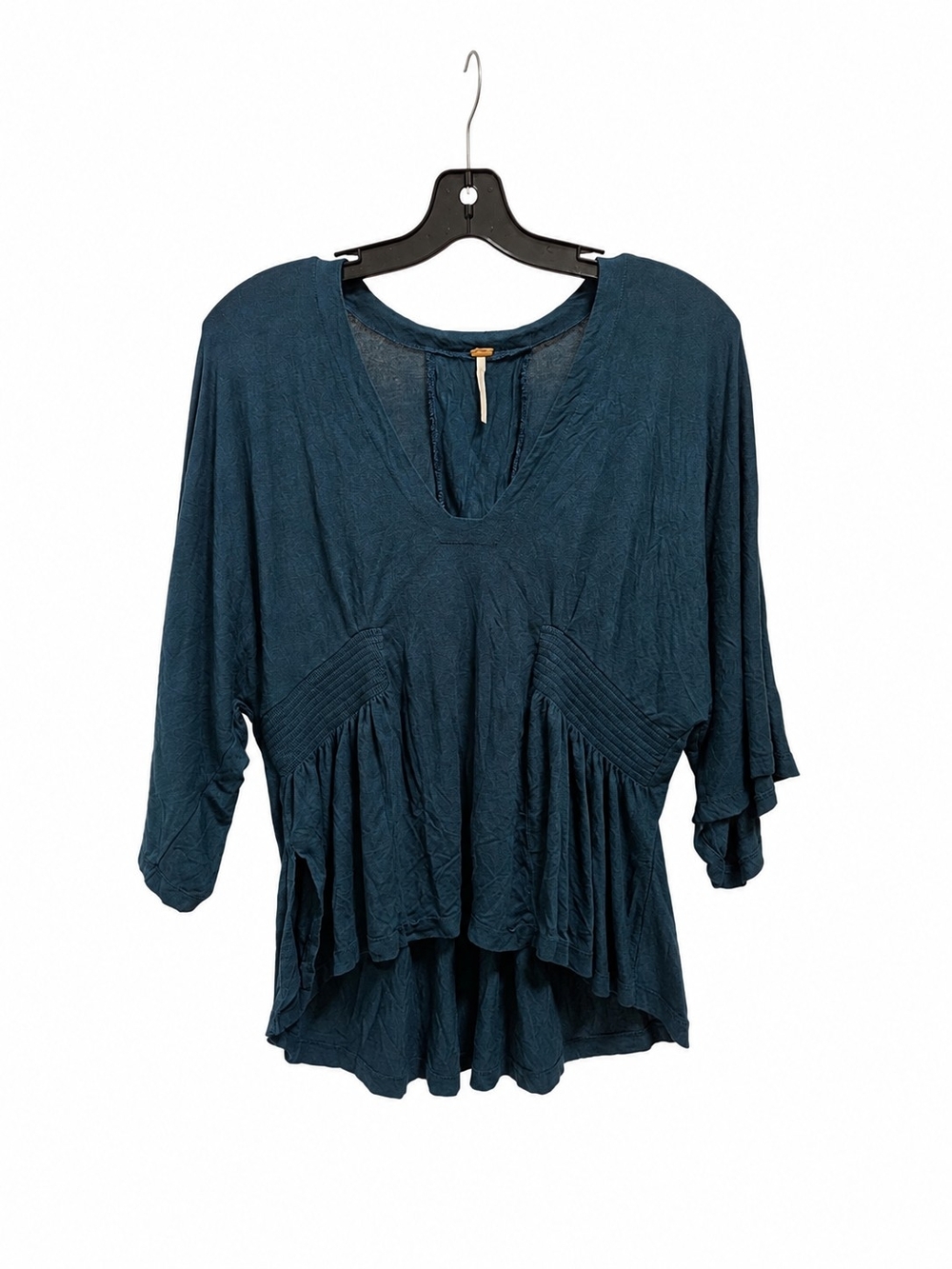 Free People Teal Blue Textured Boho Tunic Top XS Flowy V-Neck - Picture 2 of 6